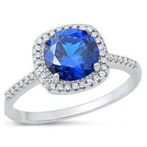 Silver Blue Sapphire CZ Ring
